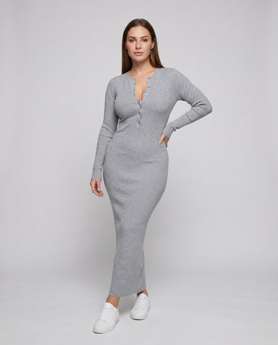 Damen Langarmstrickkleid mit Knopfleiste und figurbetontem Schnitt