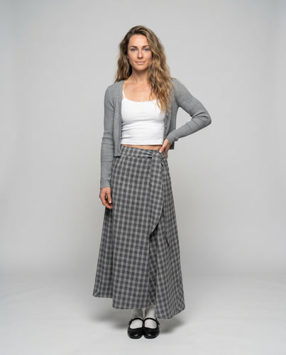 Damen Langer Maxirock mit schickem Karo-Muster und hohem Taillenschnitt