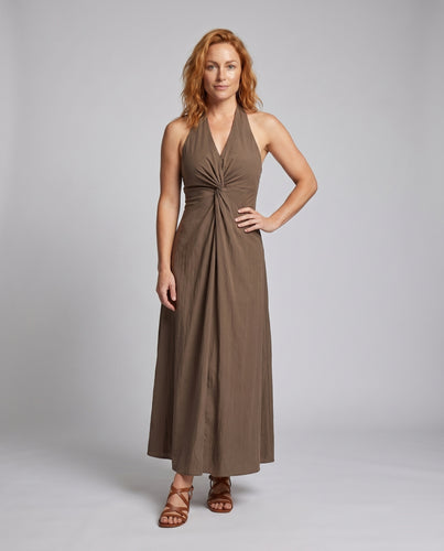 Damen Langes Maxikleid mit elegantem V-Ausschnitt und taillierter Silhouette
