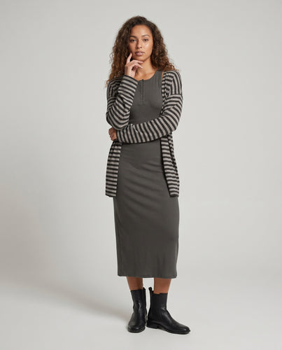 Damen Langmaxikleid mit knopflosem Einsatz und schmalem Schnitt