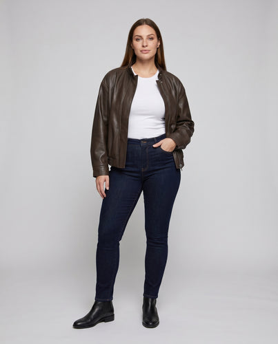 Damen Lässige Lederjacke mit komfortablem Schnitt und praktischen Reißverschluss