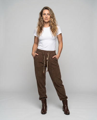 Damen lässige Rippstrick-Hose mit elastischem Bund und praktischen Taschen