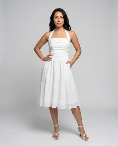 Damen Maxi-Kleid mit elegantem gerafftem Oberteil und schwingendem Rock