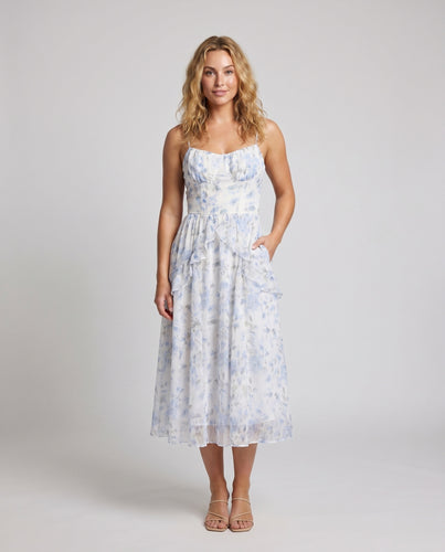 Damen Maxi-Kleid mit zarten Rüschen und fließendem Stoff