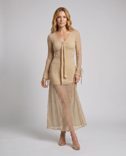 Damen Maxikleid aus leichtem, transparentem Material mit langen Ärmeln und verzierten Manschetten