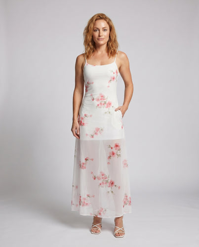 Damen Maxikleid mit floralem Chiffon-Einsatz