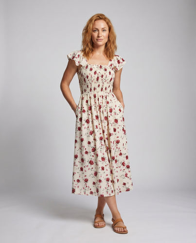 Damen Maxikleid mit floralem Design und feinen Rüschen
