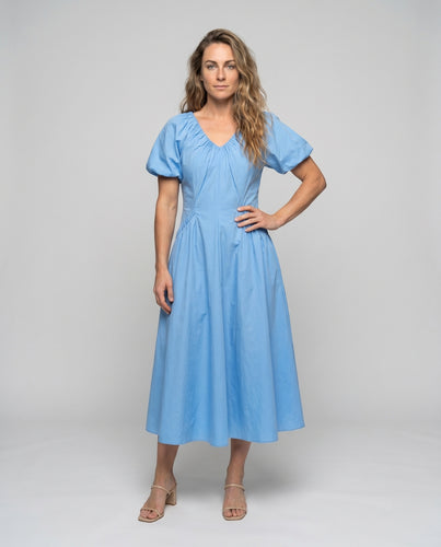 Damen Maxikleid mit Puffärmeln und Rüschendetails