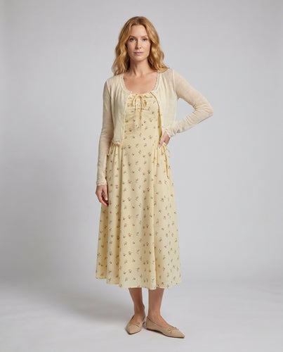 Damen Midi-Kleid mit floralem Design und verspielten Rüschen