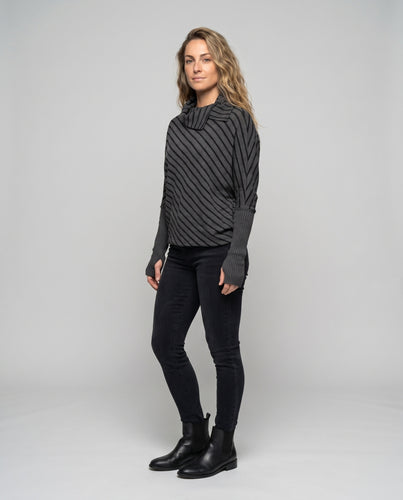 Damen modischer Strickpullover mit Kapuze und gestreiftem Design