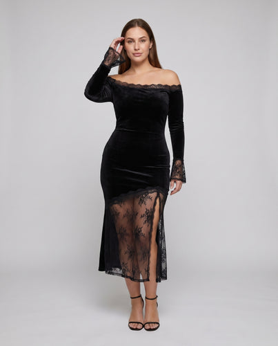Damen Off-Shoulder Abendkleid mit Spitzen-Ausschnitten und elegantem Schnitt