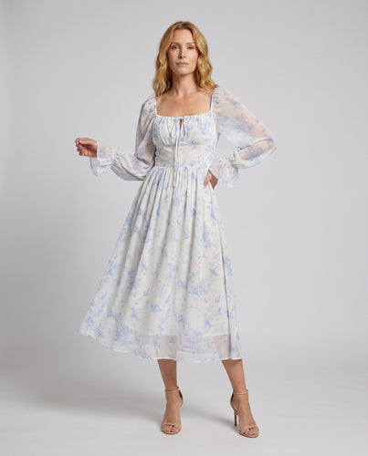 Damen Off-Shoulder Maxikleid mit voluminösen Puffärmeln und floralen Details