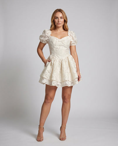 Damen Puffärmel Kleid mit elegantem Tüll und floralem Muster