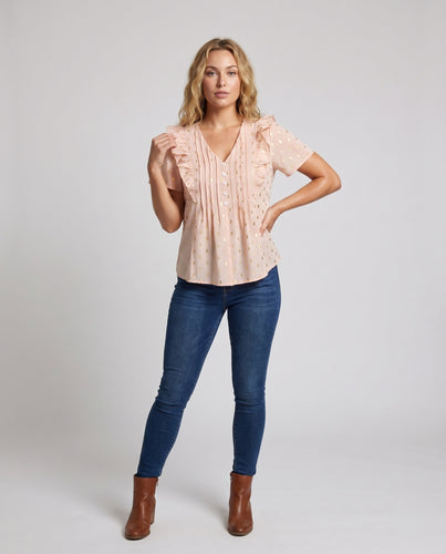 Damen Bluse mit Rüschendetails und Knopfverschluss