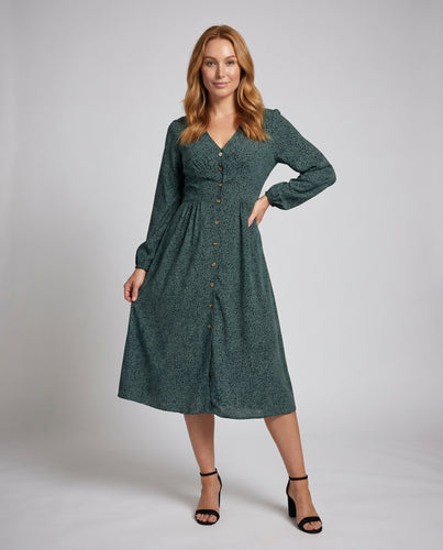 Damen Blusenkleid mit eleganten Knopfdetails und hohem Taillenschnitt