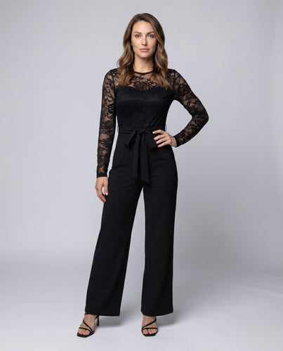 Damen Eleganter Jumpsuit mit Spitzenoberteil und tailliertem Bund