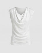 Damen elegantes Oberteil mit einem schmeichelnden Wasserfallausschnitt und feiner Strickstruktur