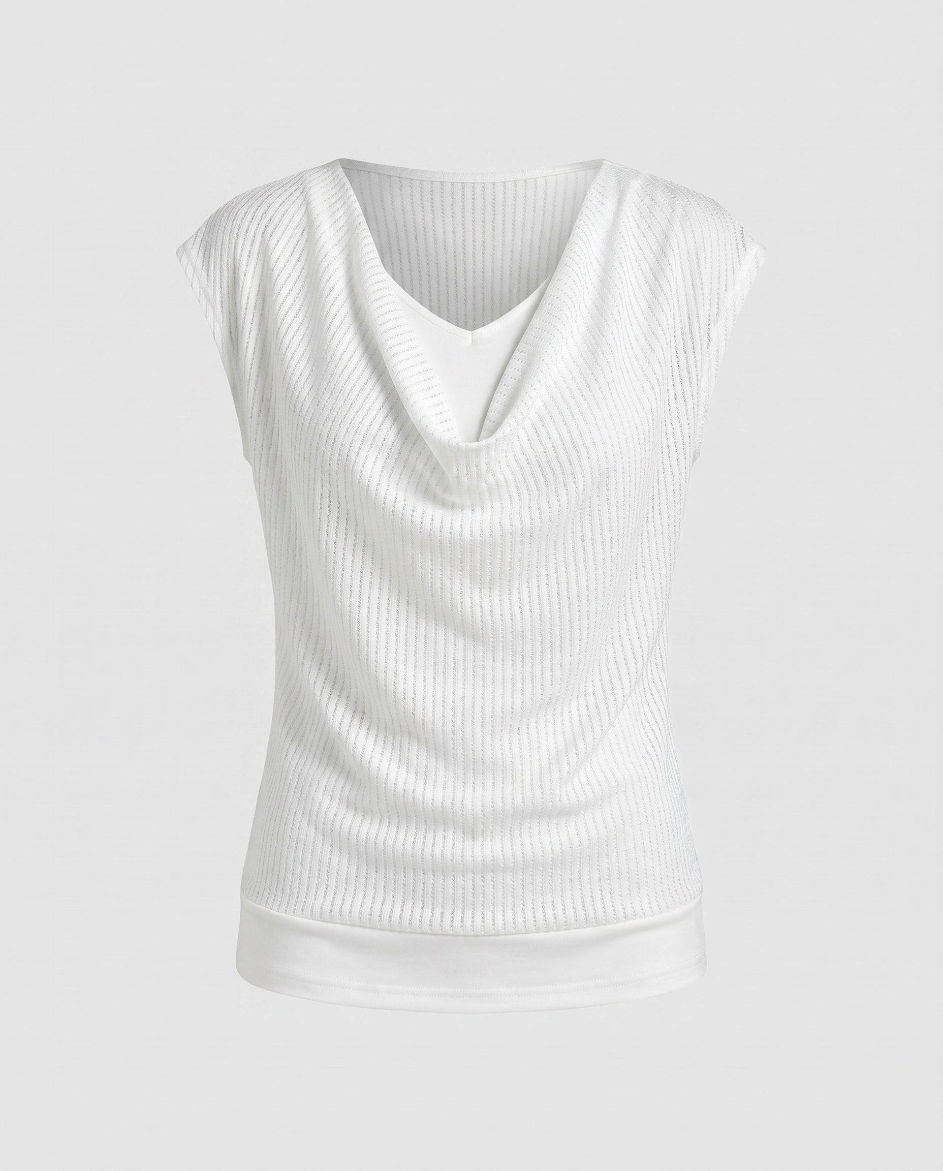 Damen elegantes Oberteil mit einem schmeichelnden Wasserfallausschnitt und feiner Strickstruktur