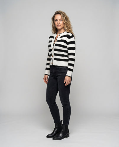Damen gestreifter Oversized Strickjacke