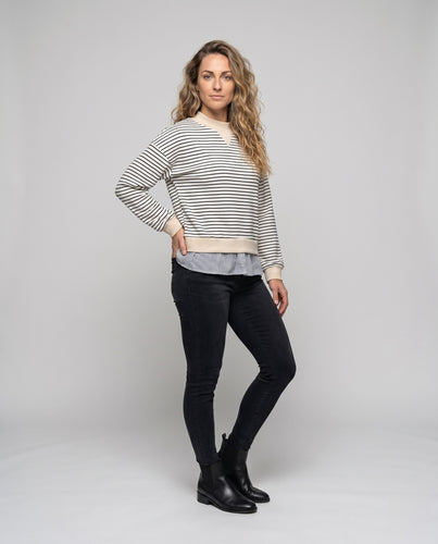 Damen gestreifter Sweatshirt mit schickem Lagenlook