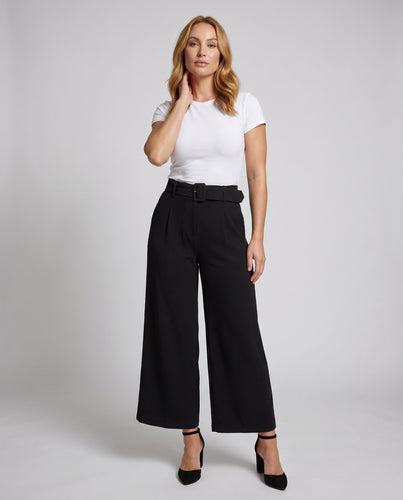 Damen Hochtaillierte Weite Hose mit Gürtelschlaufen und Falten