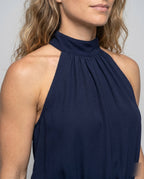 Damen Jumpsuit mit hohem Kragen und weitem Bein