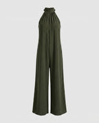 Damen Jumpsuit mit hohem Kragen und weitem Bein