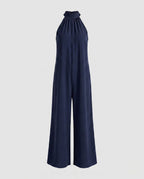 Damen Jumpsuit mit hohem Kragen und weitem Bein