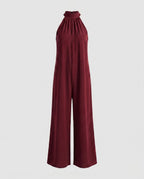 Damen Jumpsuit mit hohem Kragen und weitem Bein