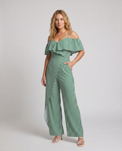 Damen Jumpsuit mit Schulterfreiem Design und Eleganten Volants