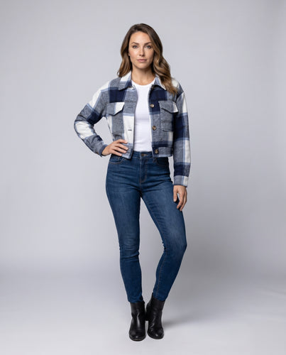 Damen karierte Flanelljacke mit schickem Knopfverschluss