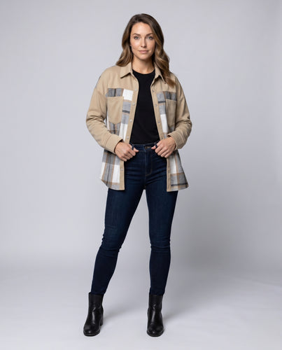 Damen Karierte Hemdjacke mit weichem Innenfutter und praktischen Taschen