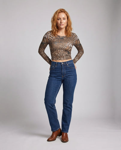 Damen Langarmshirt mit Leopardenmuster und figurbetontem Schnitt