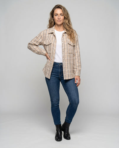 Damen lässige Karojacke mit verstärkten Taschen und elegantem Schnitt