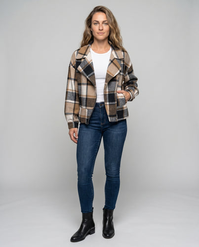 Damen lässige Karomusterjacke mit gefüttertem Innenfutter