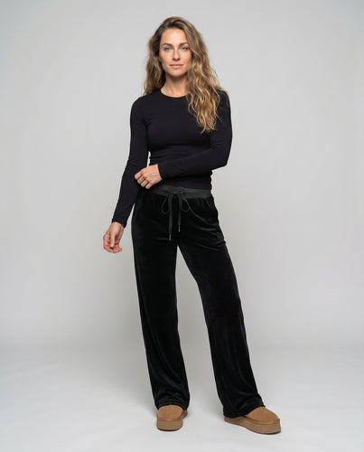 Damen lässige und elegante Velours-Hosen mit weitem Bein