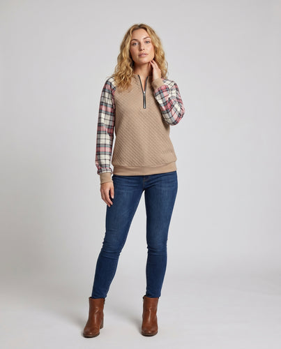 Damen lässiger Pullover mit modischem Karomuster und Reißverschluss