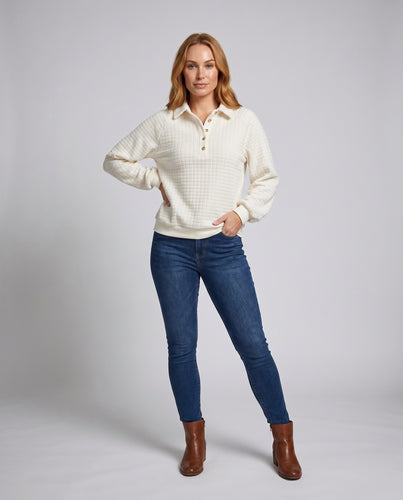 Damen lässiger Pullover mit strukturiertem Gewebe und Knopfdetails