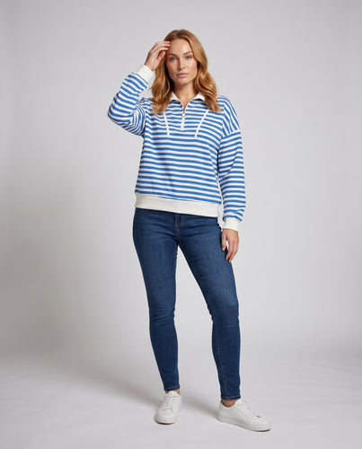 Damen lässiger Sweatshirt mit sportlichem Reißverschluss und Streifenmuster