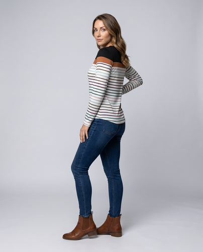 Damen legeres Langarmshirt mit modischem Streifenmuster