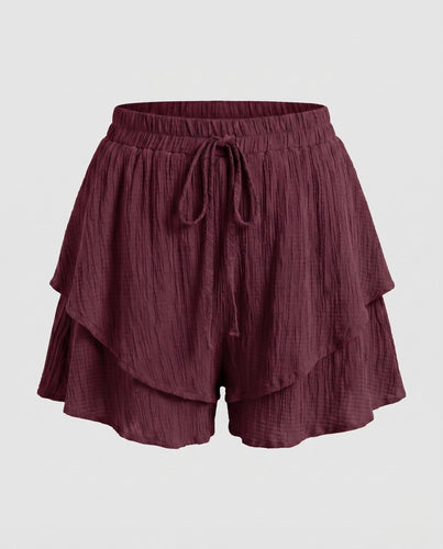 Damen luftige Rüschenshorts mit elastischem Bund