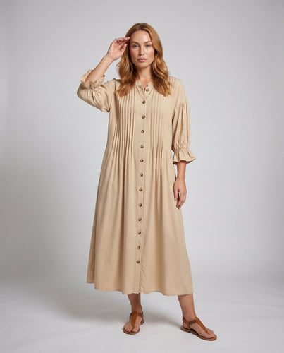 Damen Maxi-Kleid mit elegantem Faltenwurf und Knopfleiste