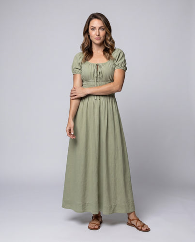 Damen Maxikleid mit elastischem Oberteil und Rüschendetails