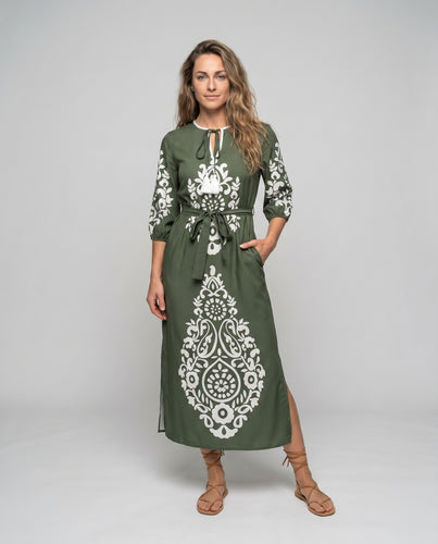 Damen Maxikleid mit eleganten floralen Mustern und Taillengürtel