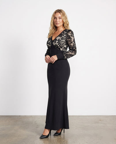 Damen Maxikleid mit exquisitem Spitzenoberteil und eleganter Reißverschlussrücken