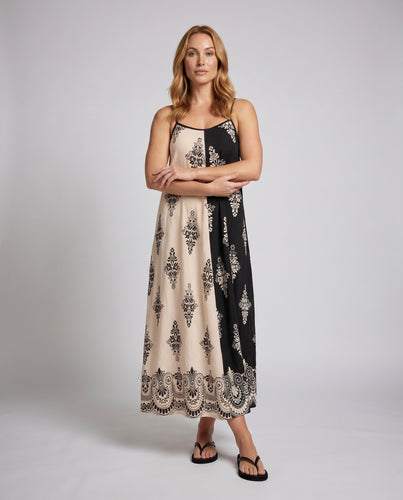 Damen Maxikleid mit filigranem Muster und feinen Trägern