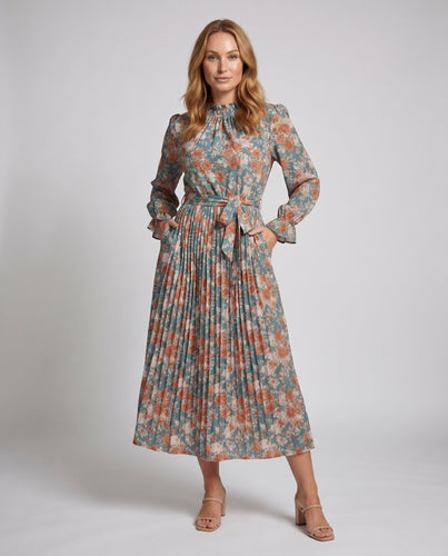 Damen Maxikleid mit floralem Design und eleganter Rüsche