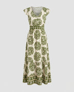 Damen Maxikleid mit floralem Muster und teilbarem Rock