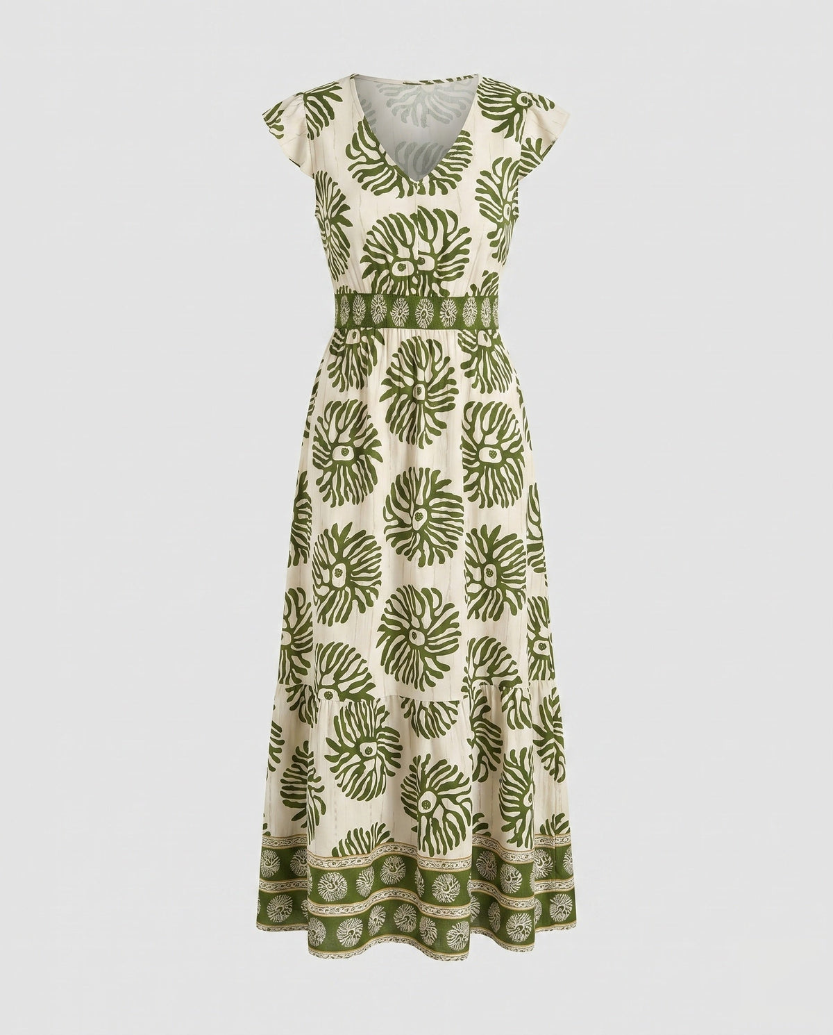 Damen Maxikleid mit floralem Muster und teilbarem Rock