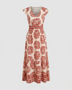 Damen Maxikleid mit floralem Muster und teilbarem Rock